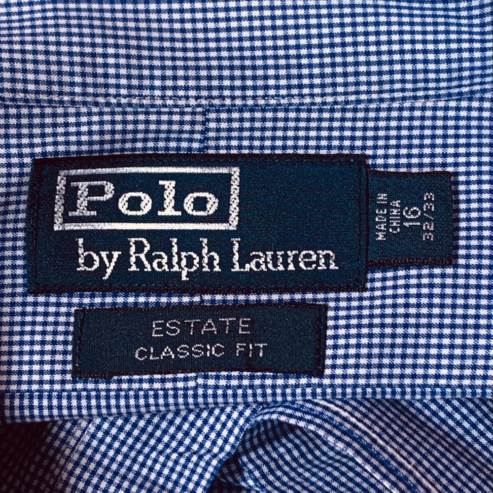 Polo Ralph Lauren Estate Classic Fit Button up Shirt Blue Gingham Sz 16 32/ 33 - Picture 7 of 10
